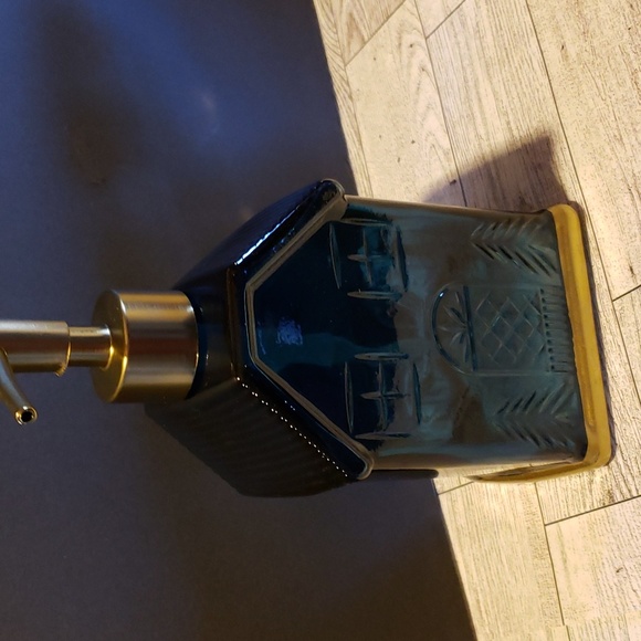 Threshold Blue Glass House Soap Dispenser with Gold Trim - New - Picture 2 of 11